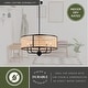 preview thumbnail 5 of 12, Berens 5 Light Matte Black Modern Farmhouse Drum Pendant Fixture with Rattan Cane Shade - 24-in W x 13.5-in H x 24-in D