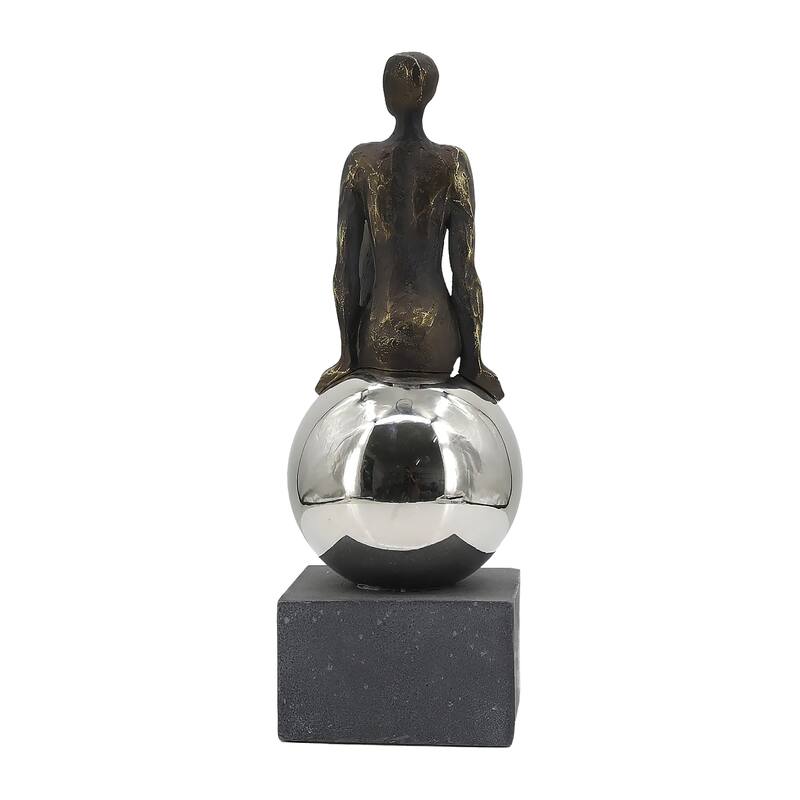 Sagebrook Home's Augustonia Statuary, 15-inch Resin and Stainless Steel Figurine and Sphere, Modern Home Decor - 7" x 5" x 15"