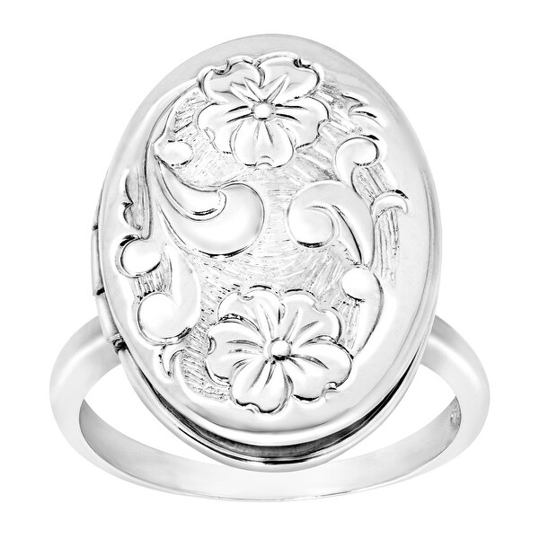 Floral Locket Ring in Sterling Silver - White