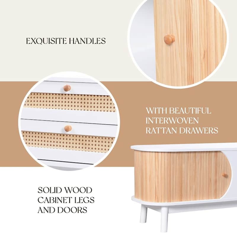 Modern Farmhouse Rattan TV Stand for 75'' TVs