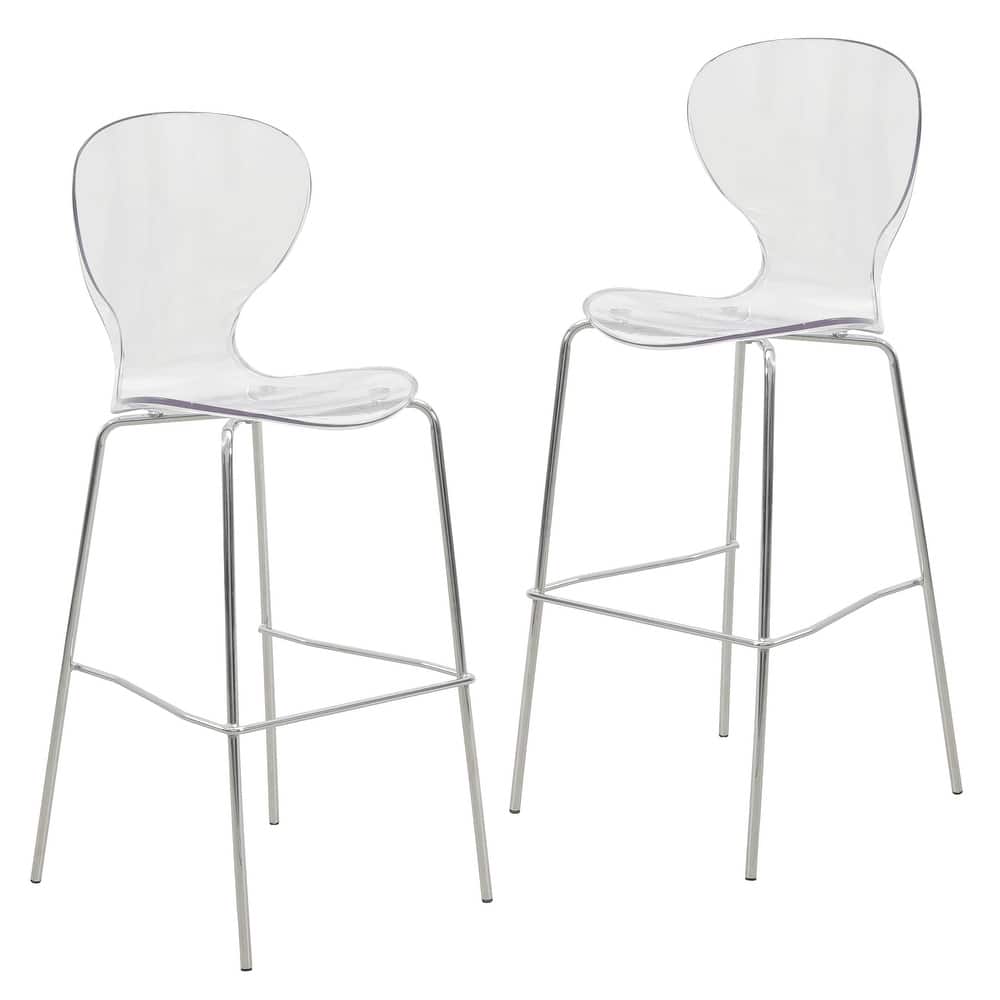 Oyster (Set of 2) 29.5" Mid-Century Modern Acrylic Bar Height Stools - Chrome Steel Frame & Stackable