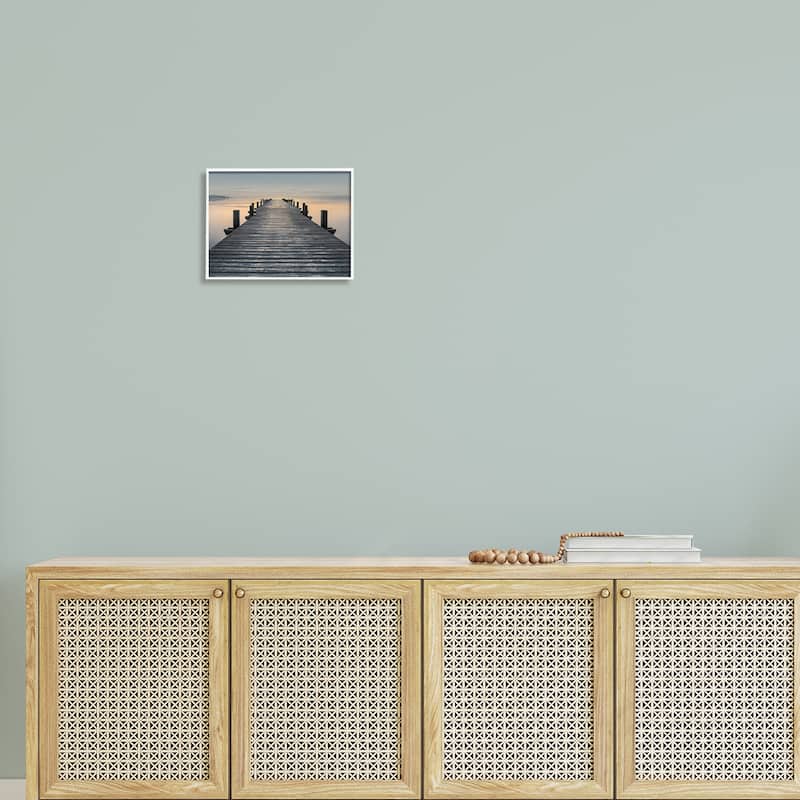 Stupell Quiet Serene Dock Pier Foggy Morning Sunrise Scenery Framed Wall Art - Orange