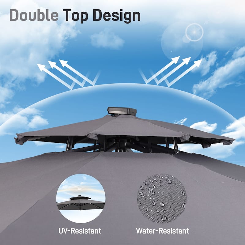 Autlaycil 10FT Cantilever Patio Umbrella with Solar Lights Included Base 360 Rotation Large Offset Hanging Outdoor Shade