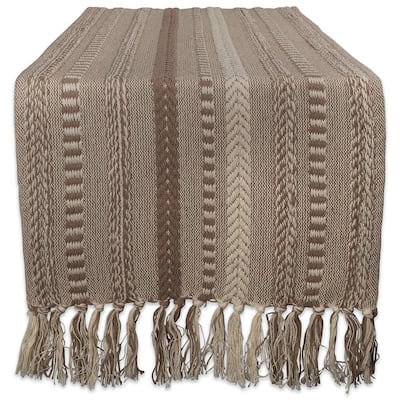 Braided Stripe Fringed Woven Cotton Table Runner - 72" - Brown and Tan