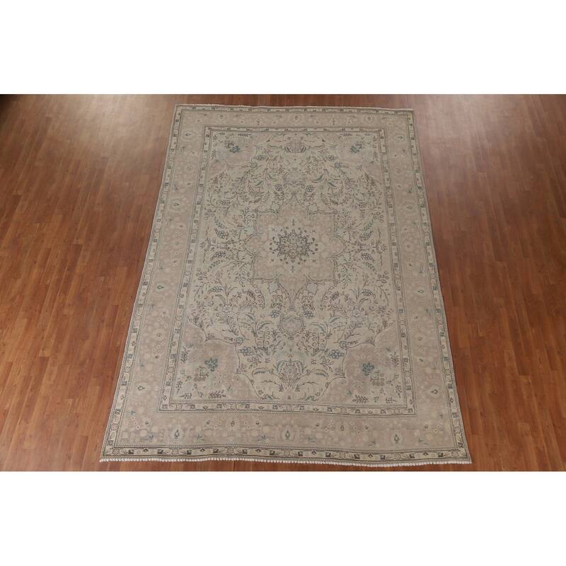 Hand Knotted Oriental 100% Wool Carpet Traditional Floral Beige & Ivories Tabriz Area Rug - 12' 11'' X 9' 6''