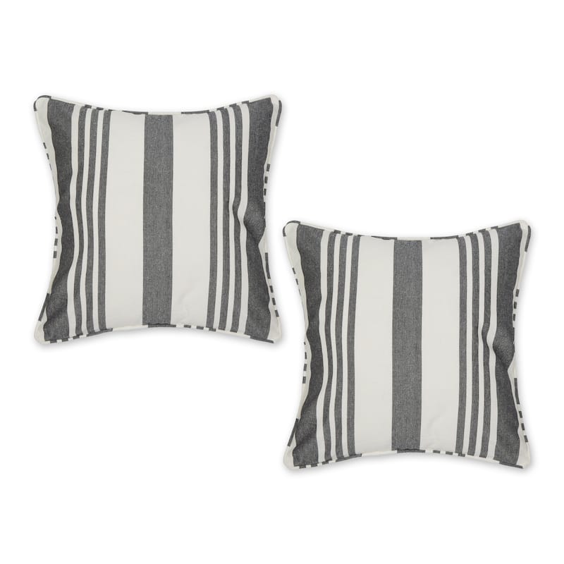 Black Bold Chambray Stripe Recycled Cotton Pillow Cover 18x18 (Set of 2) - Bold Chambray Stripe, Black
