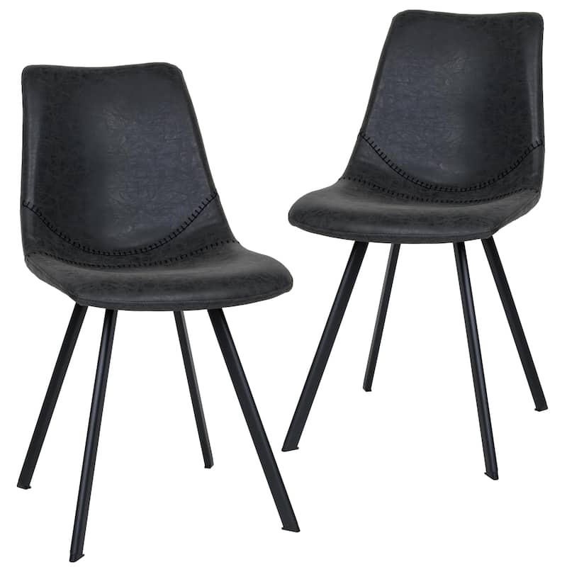 Markley Ergonomic Mid-back Leather Upholstered Foam Padded Dining Chair with Metal Legs and Floor-Protecting Caps - Charcoal Black