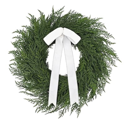 Puleo International 22" Artificial PE Cypress Christmas Wreath with Bow