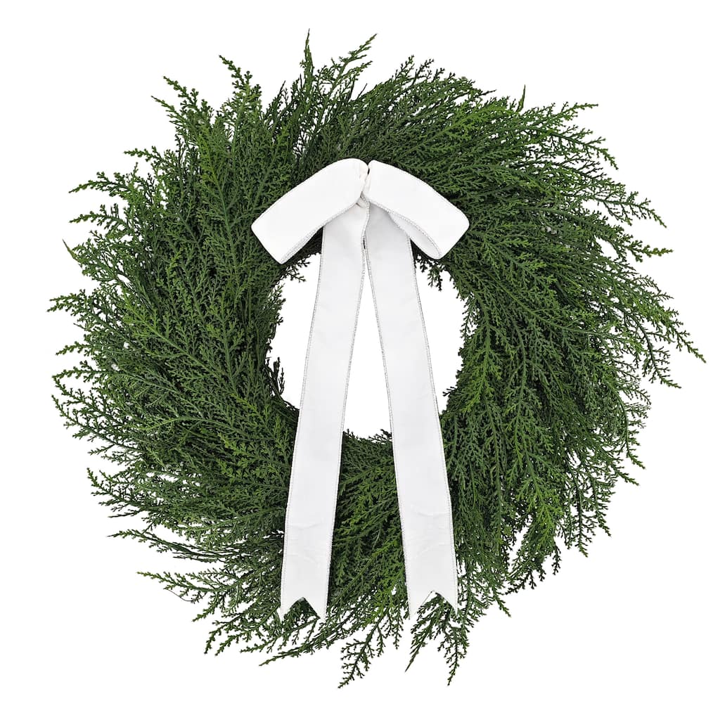 Puleo International 22" Artificial PE Cypress Christmas Wreath with Bow