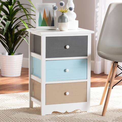 Kalila Contemporary White Wood Nightstand w/ Multi-Colored Drawers