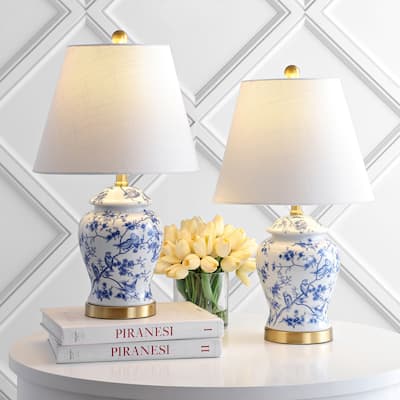 Choi 22" Chinoiserie Table Lamp, Blue/White (Set of 2) by JONATHAN Y