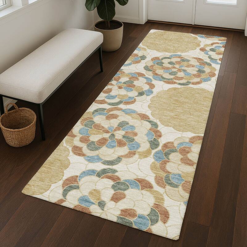 Machine Washable Indoor/ Outdoor Mosaic Cluster Chantille Rug