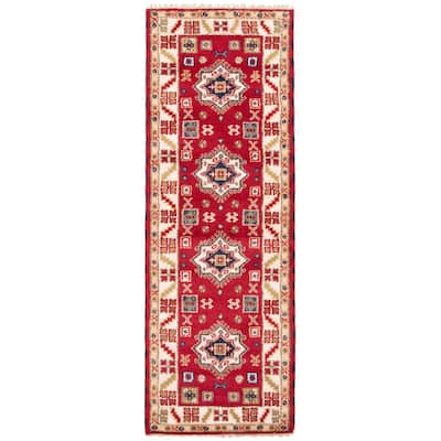 ECARPETGALLERY Hand-knotted Royal Kazak Dark Red Wool Rug - 2'9 x 8'2