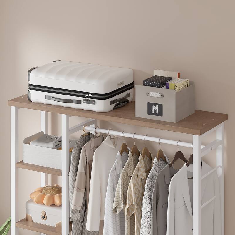 Javlergo Clothes Rack with Shelves and Hang Rod, Freestanding Storage Wardrobe - 35" W x 11.6" D x 55" H
