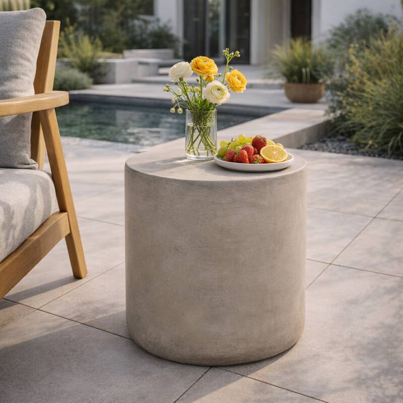 Outdoor LightWeight Concrete Side Table, Light Gray - 18.96 - 18.96