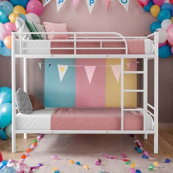 slide 2 of 48, 2 In 1 Modern Twin Over Twin Bunk Bed With Steel Construction,Separate into 2 Twin Beds White