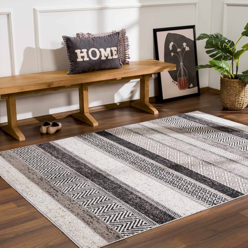 Hauteloom Middlestown Hallway, Kitchen Machine Washable Runner Rug - Black, Cream, Gray - 2'7" x 7'3"