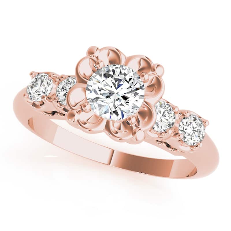 Auriya 14k Rose Gold Lab Grown Round Diamond Engagement Ring 0.50 to 5.00 ct. tw. (F-G VS) - 0.50 ct. center - 5