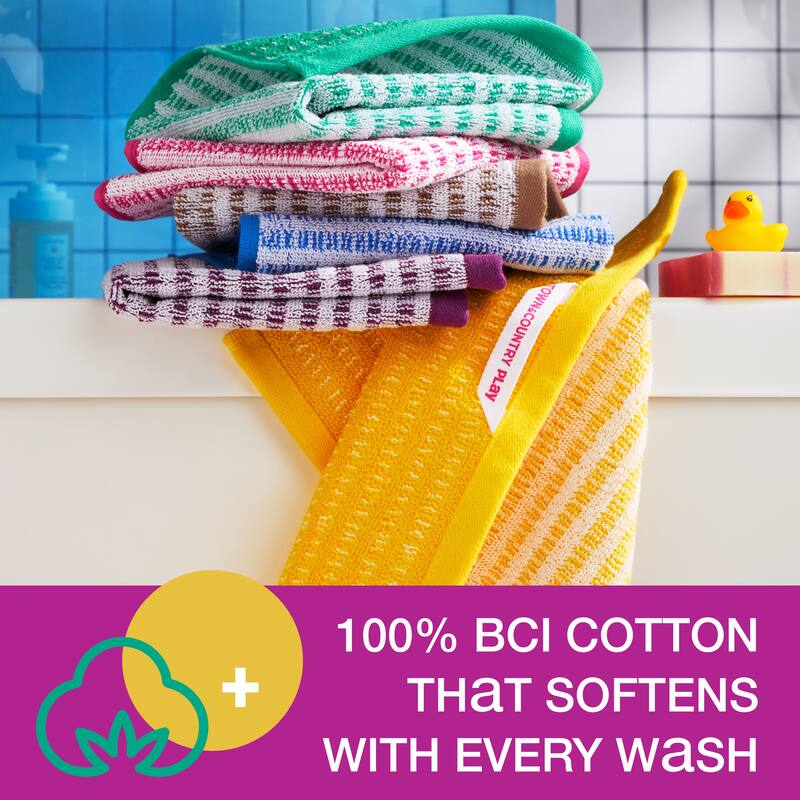 TOWN & COUNTRY PLAY 4-Piece Striped Reversible Terry Brights Washcloth Set, 13x13-Inch, 100% BCI Cotton - 13"x13"