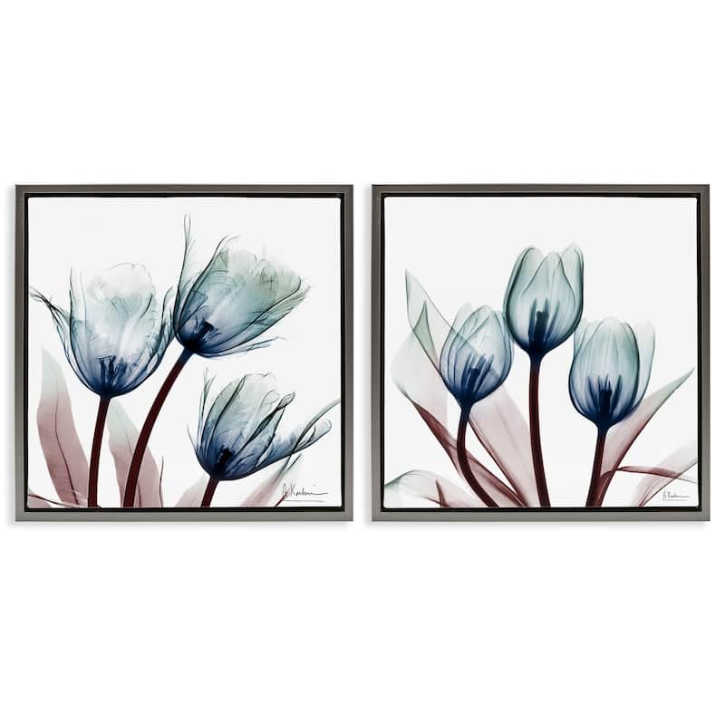 Stupell Vibrant Blue Tulips Framed Floater Canvas Wall Art Design By Albert Koetsier (Set of 2) - 25 x 25 - Grey