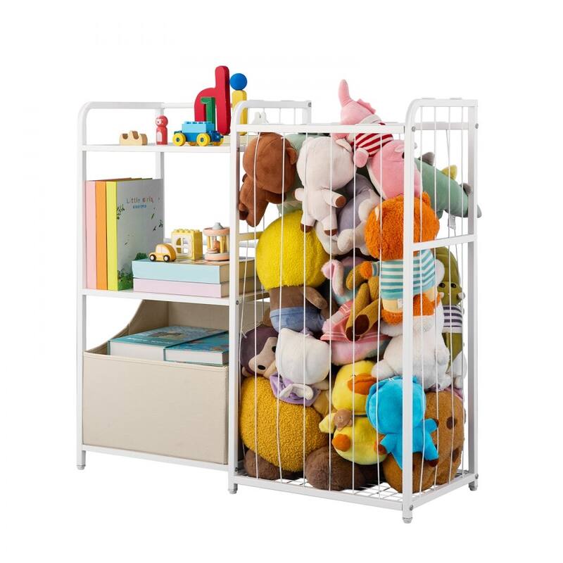 White Kids Toy Organizer with 4 Compartments and Metal Basket Top Shelf and Anti-Tip Design - 33.31 x 11.81 x 32.28 in