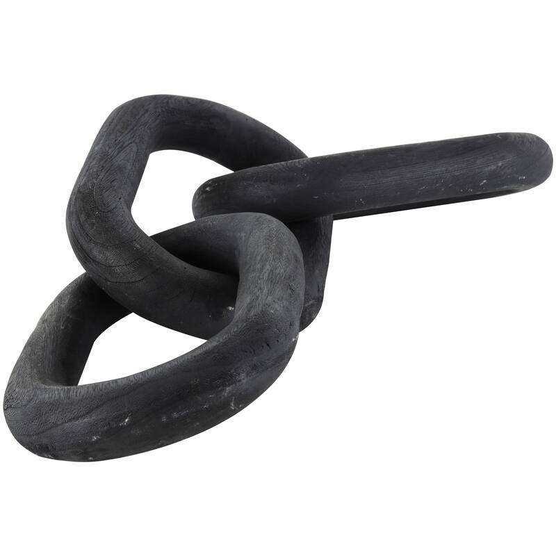 Black Wood Distressed Matte 3 Link Chain Decorative Sculpture