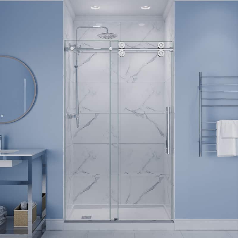 ANZZI Series 44 to 48 in. x 76 in. Frameless Shower Door with Sliding with Tsunami Guard Tempered Clear Glass