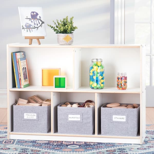 slide 2 of 18, Guidecraft EdQ Essentials Two Shelf 5 Compartment Storage 30''