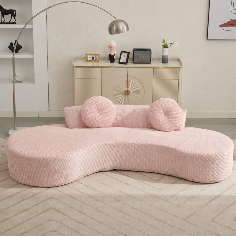 105.5" Curved Sofa, Modern Living Room Upholstered Sofa with 2 Throw Pillows, Leisure Cloud Couch for Apartment, Office