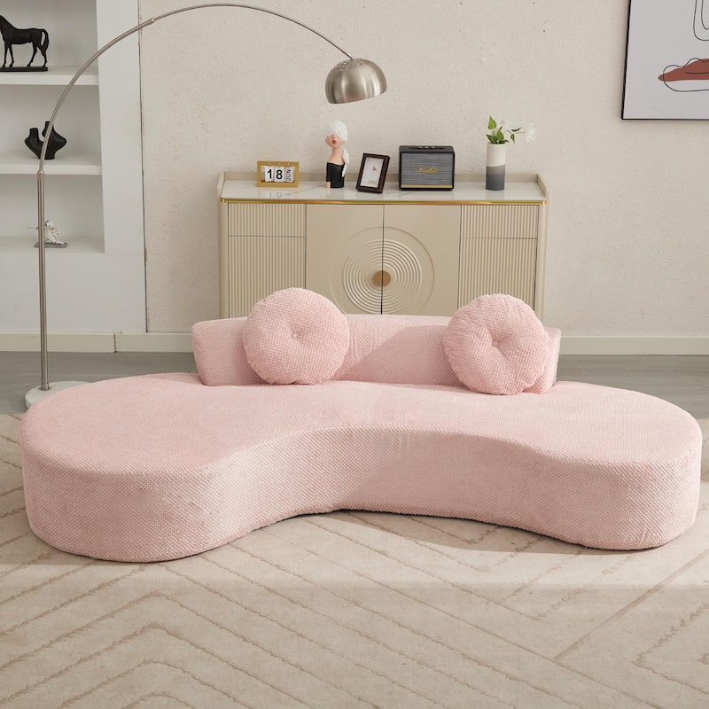 Curved Sofa Couch with Chaise, Modern Sleeper Sofa with Ottoman Bench, 105.5"