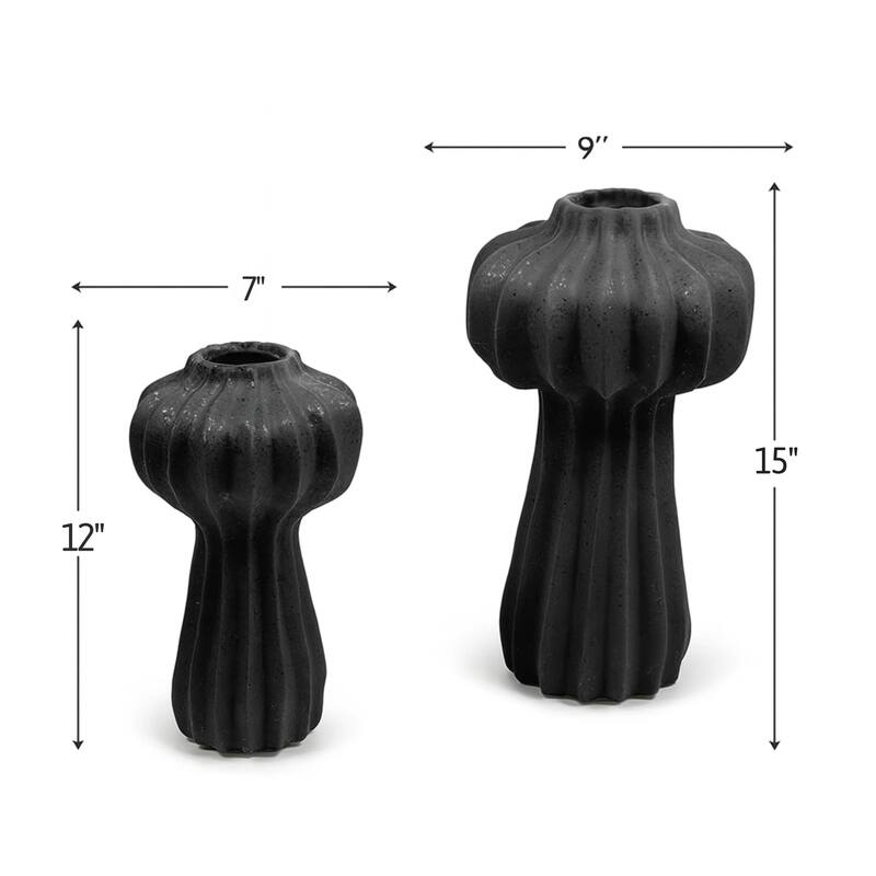 Aria Home Black Ceramic Cactus Inspired Vases Set of Two Modern Decor