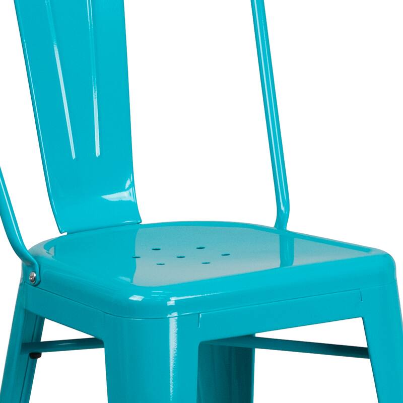 24'' High Metal Indoor-Outdoor Counter Height Stool with Back - 17.75"W x 22"D x 40.25"H