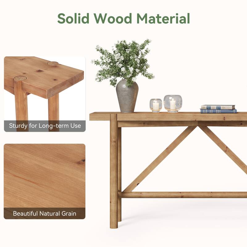 Solid Wood Console Table for Entryway, 63" Long Farmhouse Sofa Table