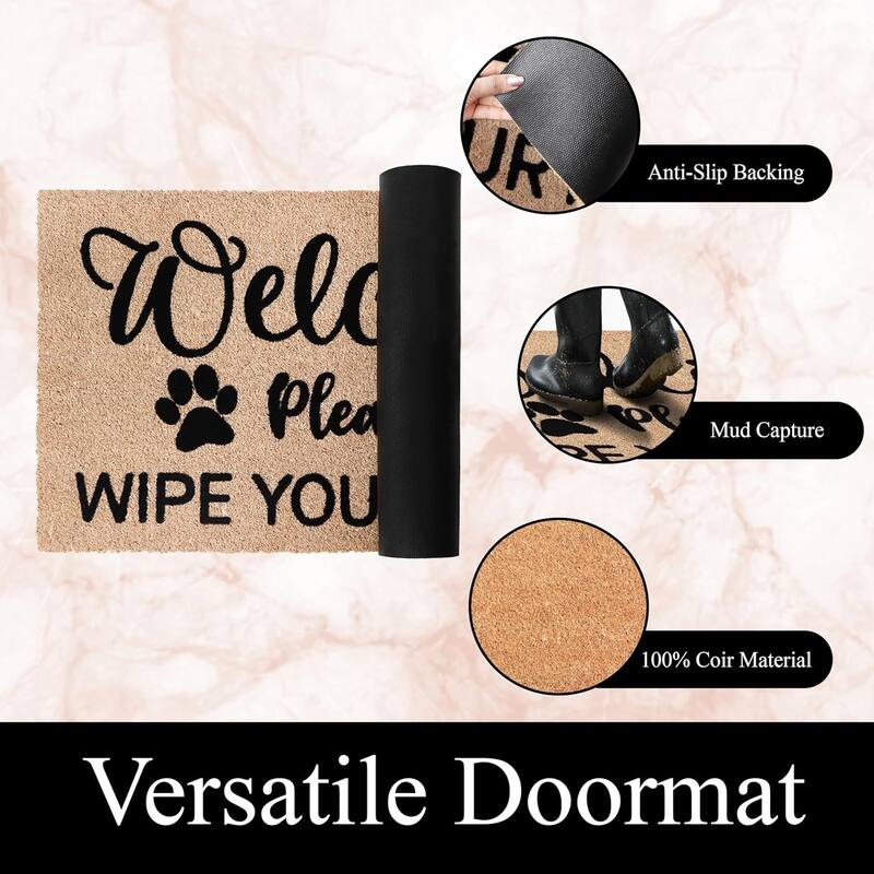 A1HC Natural Coir Flocked Doormat with Heavy Duty Non-Slip PVC Backing Fade Resistant, Pet Friendly Outdoor Welcome Mat