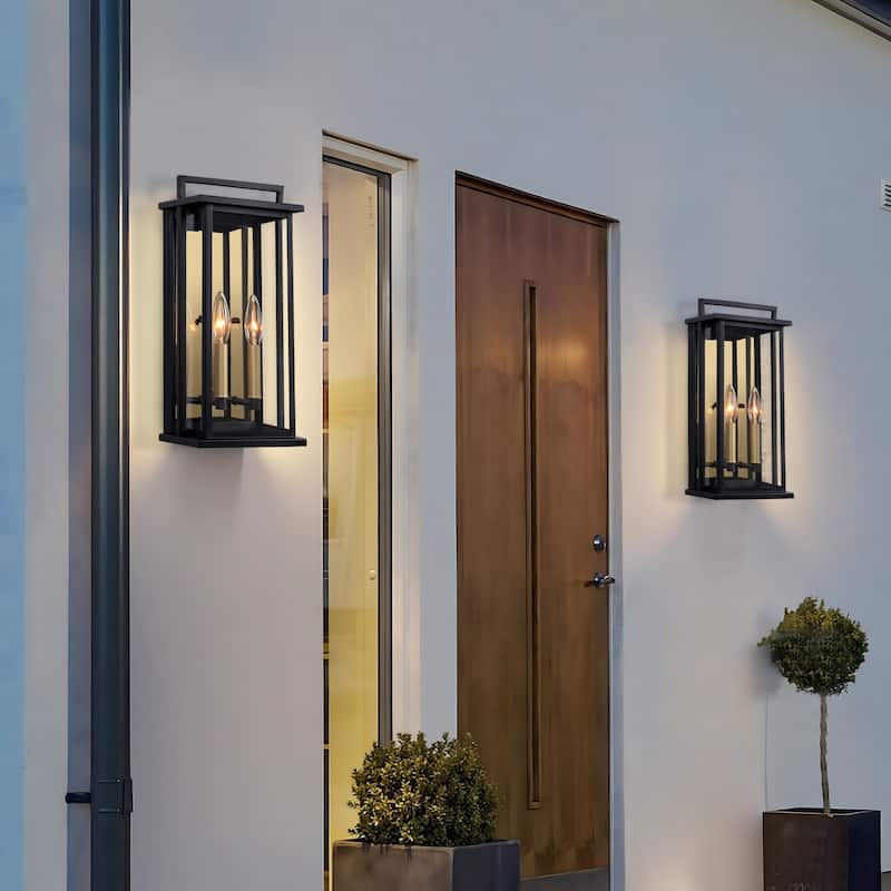 1-Light Black Dusk to Dawn Outdoor Wall Lantern with Mirror Glass - W8.11" x D5.9" x H15.35"