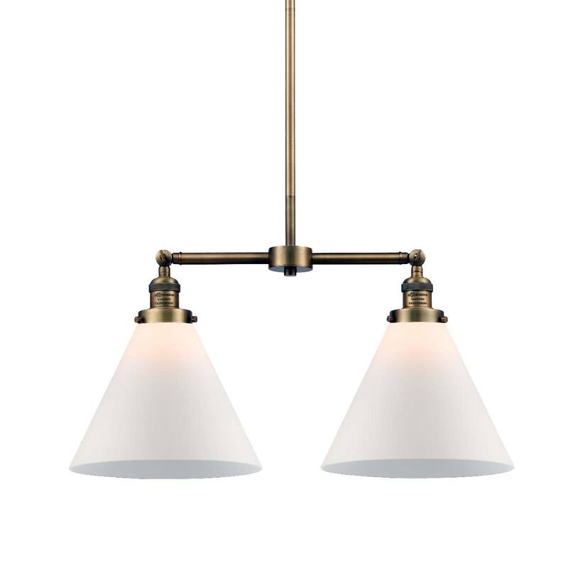 Innovations Lighting X-Large Cone 2 Light 21" Wide Linear Chandelier - Brushed Brass / Matte White Cased