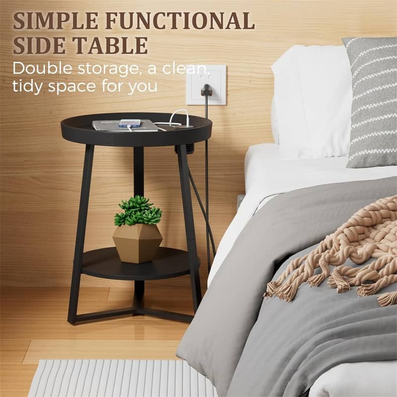 End Table with Charging Station - 15.7"D x 15.7"W x 23.6"H
