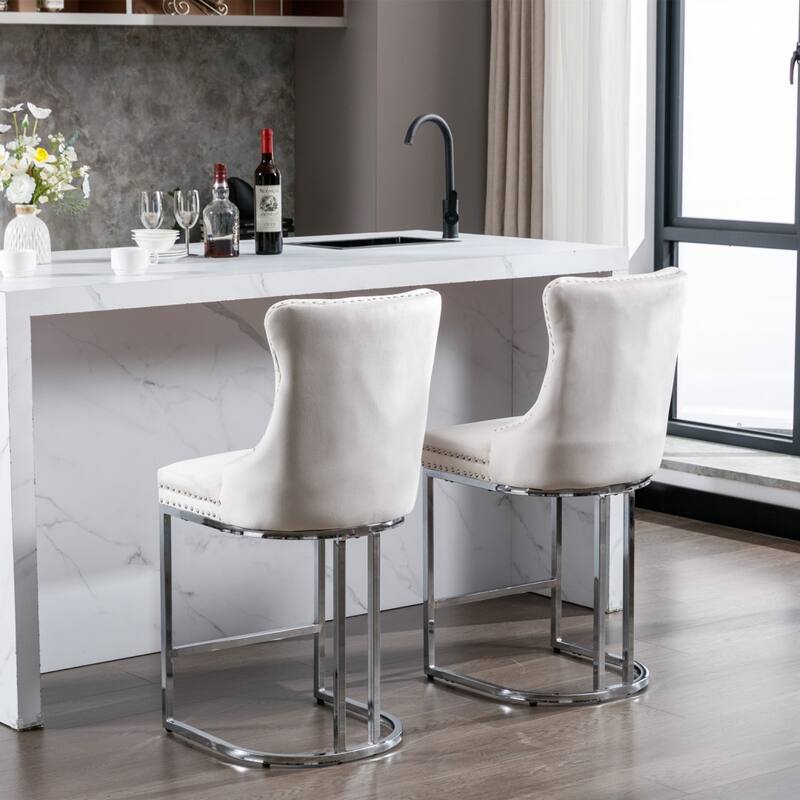 26" Counter Height Bar Stools Dining Chair with Sturdy Chromed Metal Base Legs Set of 2 - 20.30"L * 18.50"W * 39.40"H