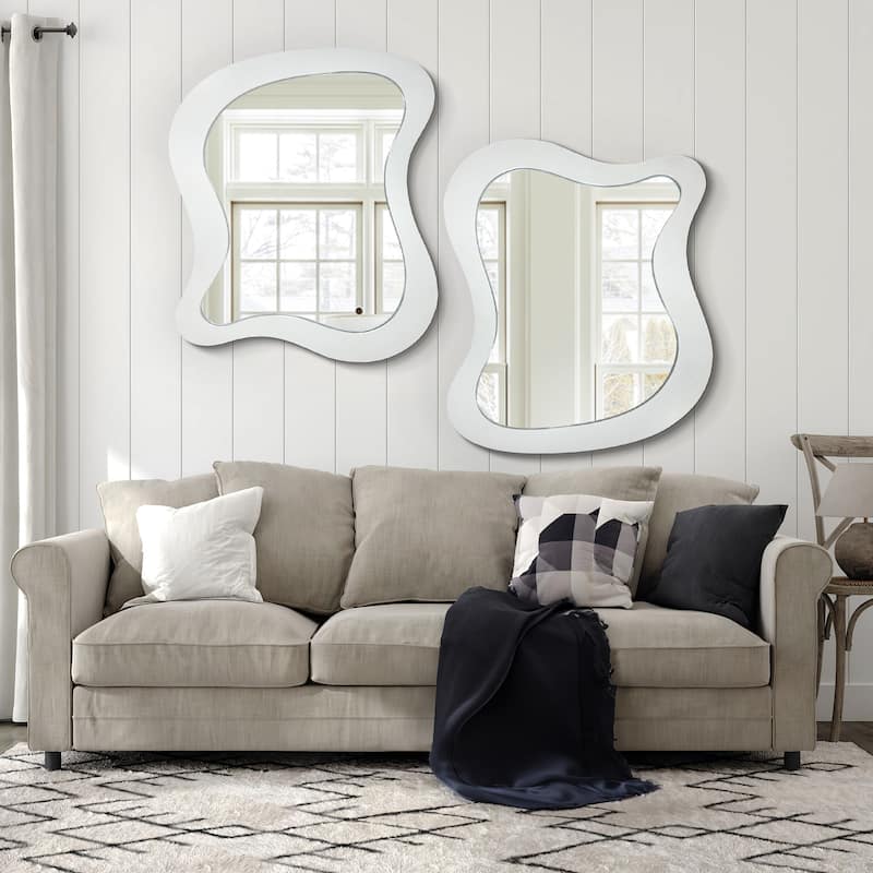 Asymmetrical Wall Mirror Decorative Irregular Mirror (Set of 2) - 30x36 - White