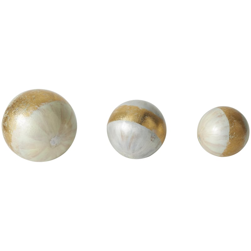 Plastic Decorative Orbs & Vase Filler with Gold Stripe or Blue Accents - Set of 3 Black, Brown, White - Roche River Decor
