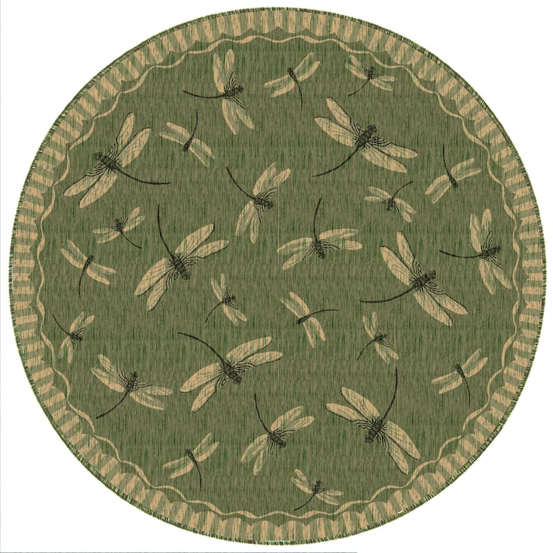 Liora Manne Carmel Dragonfly Indoor/Outdoor Rug - 7'10" Round - Green