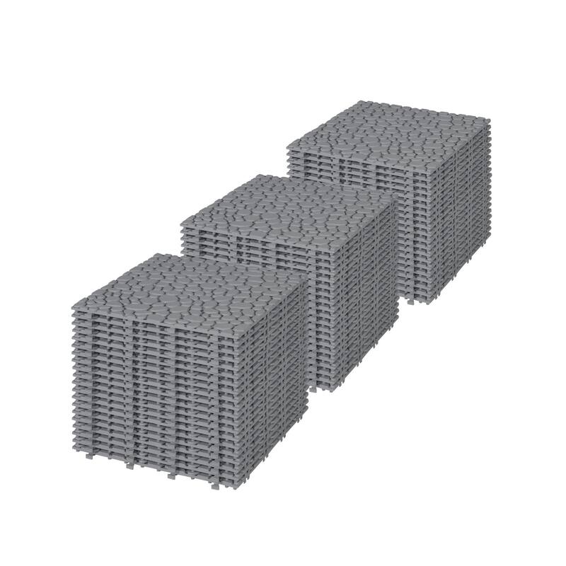 12 x 12 Inch Interlocking Deck Tiles Plastic Waterproof Outdoor All Weather Anti-slip, Weight Capacity Upto 440 LBS, Pack of 60 - Grey
