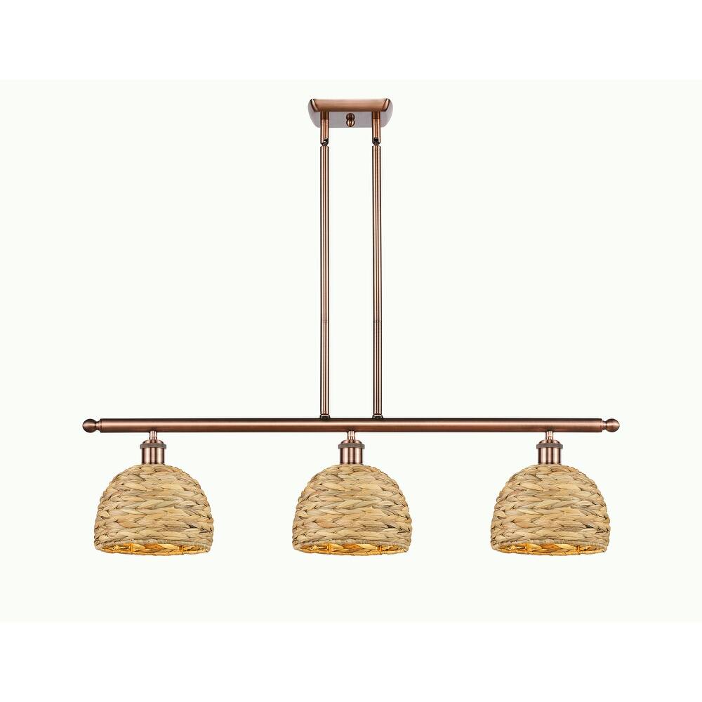 Innovations Lighting Woven Rattan - 3 Light 8" Stem Hung Island Light