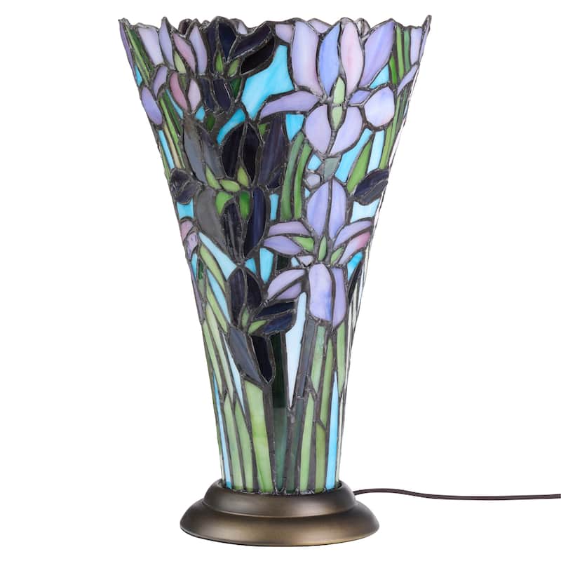 Clea River of Goods Bronze Metal Stacked Base and Stained Glass Cone Shade 18-Inch Table Lamp - 8.25" x 8.25" x 13.5"