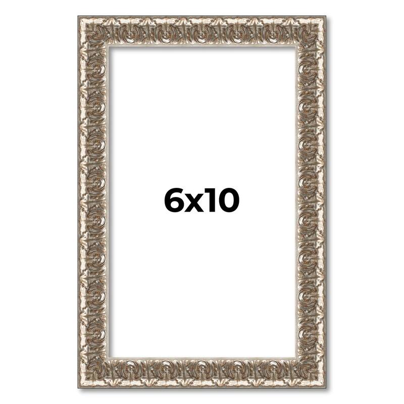 6x10 Frame Silver Versailles Ornate Solid Wood Picture Frame | 1 Inch