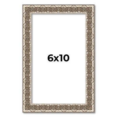 6x10 Frame Silver Versailles Ornate Solid Wood Picture Frame | 1 Inch