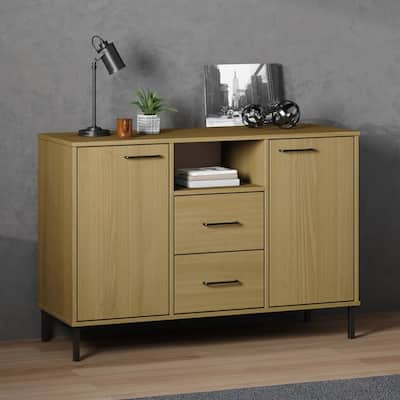 vidaXL Sideboard Buffet Cabinet with Metal Legs for Kitchen Solid Wood OSLO - 44.5" x 15.7" x 30.3"