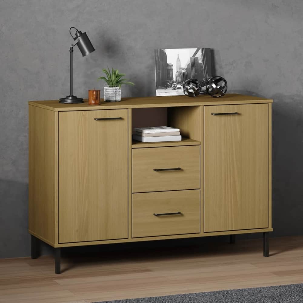 vidaXL Sideboard Buffet Cabinet with Metal Legs for Kitchen Solid Wood OSLO - 44.5" x 15.7" x 30.3"