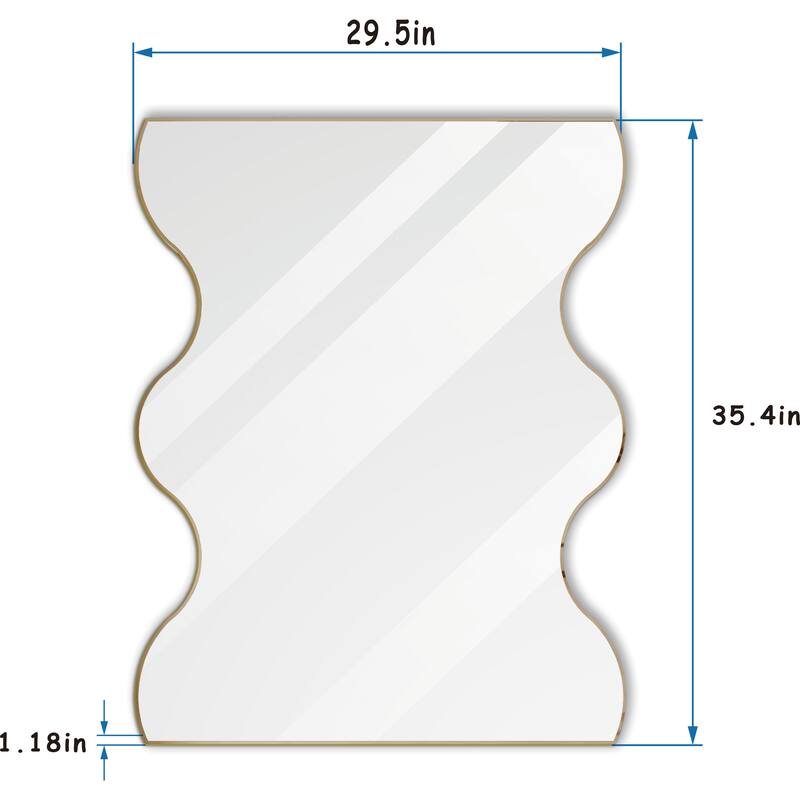 30x35 Inch Black Rectangular Framed Mirror with 2 Wavy Sides