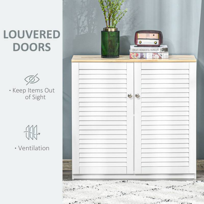 Versatile Sideboard Buffet Kitchen Cabinet with Double Louvered Doors and Ample Storage Space, for Living Dining Room, Hallway